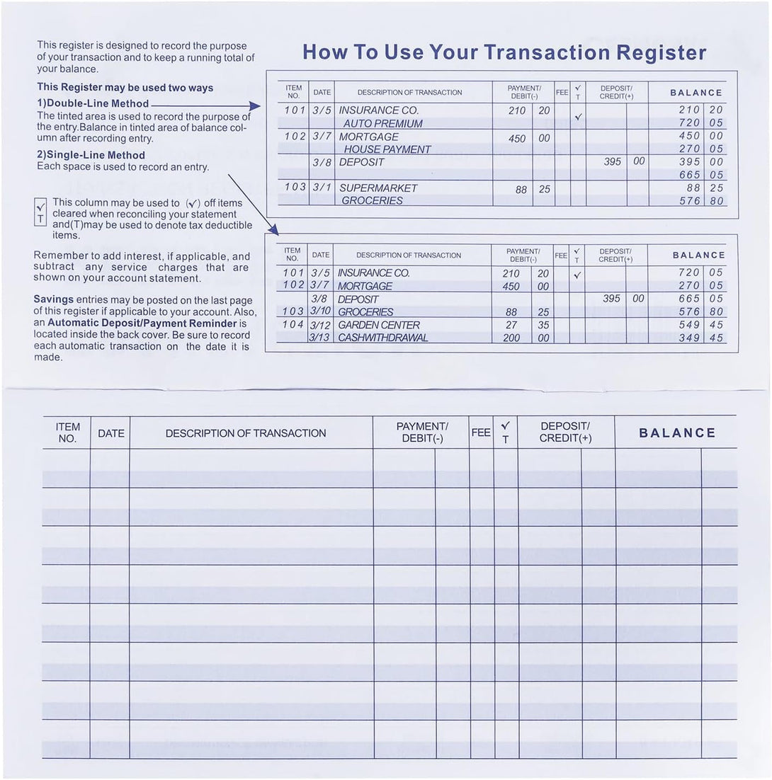 20 Pack Checkbook Register, Check Registers for Personal, Blank Ledger Transaction Registers for Personal or Business Bank, Check Register Book for Checking and Saving Account, Deposit and Credit Card