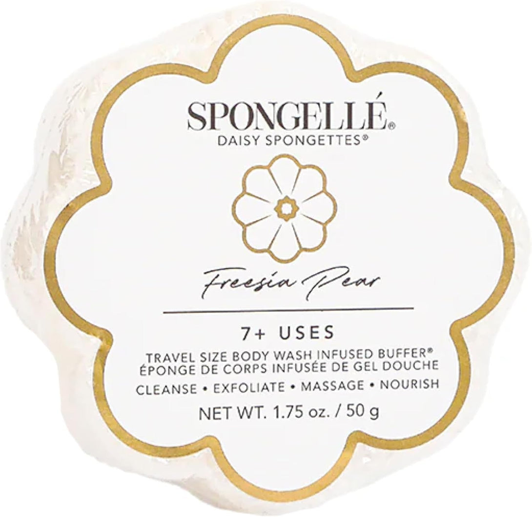 Spongelle Freesia Pear Spongette Loofah Body Scrubber | Bath & Shower Loofah for Women | Body Scrubber Exfoliator with Body Wash Infused Sponge | 5+ Uses | Fresh Freesia, Juicy Pear & Musk