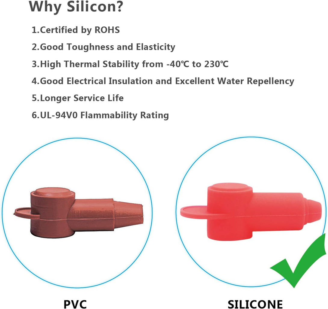 Recoil 10 Pack Silicone Terminal Covers for Alternator Battery Stud and Power Junction Blocks, Fits 10-2AWG Wire, 5 Red and 5 Black Pairs