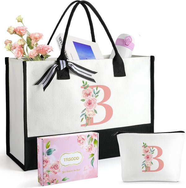 TRSODD Birthday Gifts for Women Mothers Day Gifts for Mom Wife Grandma Daughter Sister Teacher Appreciation Tote Bag and Makeup Bag Set B