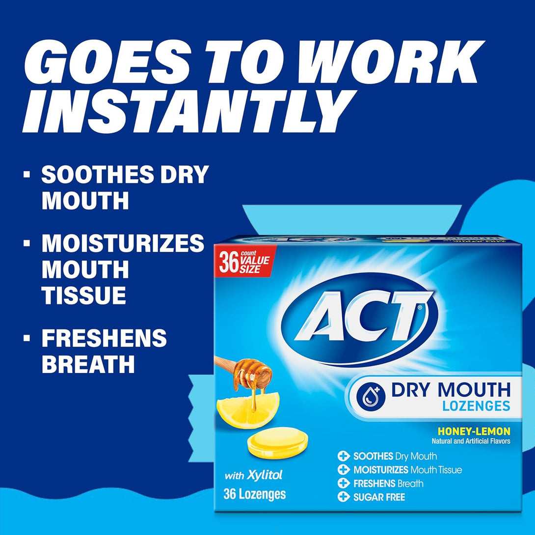 ACT Dry Mouth Lozenges with Xylitol, 36-Count, Sugar Free Honey-Lemon