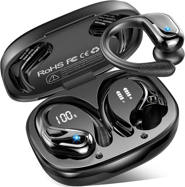 Wireless Earbuds Sport, Bluetooth 5.4 Headphones 2025 Bluetooth Earbuds with 75Hrs Stereo, 4 ENC Mic, Over-Ear Buds with Earhooks Noise Canceling Earphones , IP7 Waterproof Headset for Workout/Running