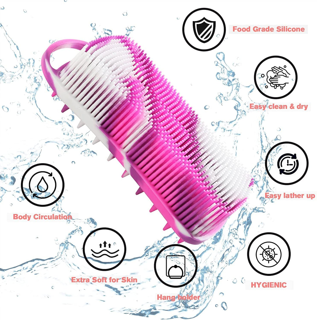 Silicone Body Scrubber, 2 in 1 Body Brush & Hair Scalp Brush for Shower and Bath, Easy Clean, Lathers Well, Stimulating Blood Circulation More Hygienic than Loofah,Women Men.Purple,Green
