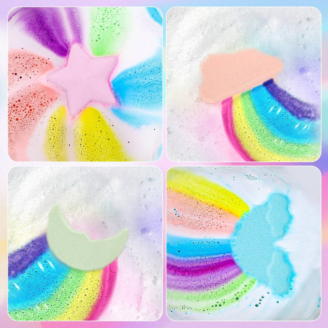 Rainbow Bath Bombs for Kids - 4 Pcs Handmade Natural Kids Bath Bombs, Organic Bubble Bath for Girls, Birthday Gifts for Kid Girl
