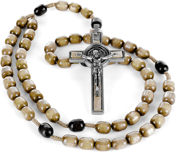 SANCTUM VERITAS Genuine Made in Italy Rosary Necklace Blessed by Pope Francis Saint Benedict Medal Cross Perfect for Car Mirror Rosarios Catolicos Para Hombre Patron of Students Christian Values