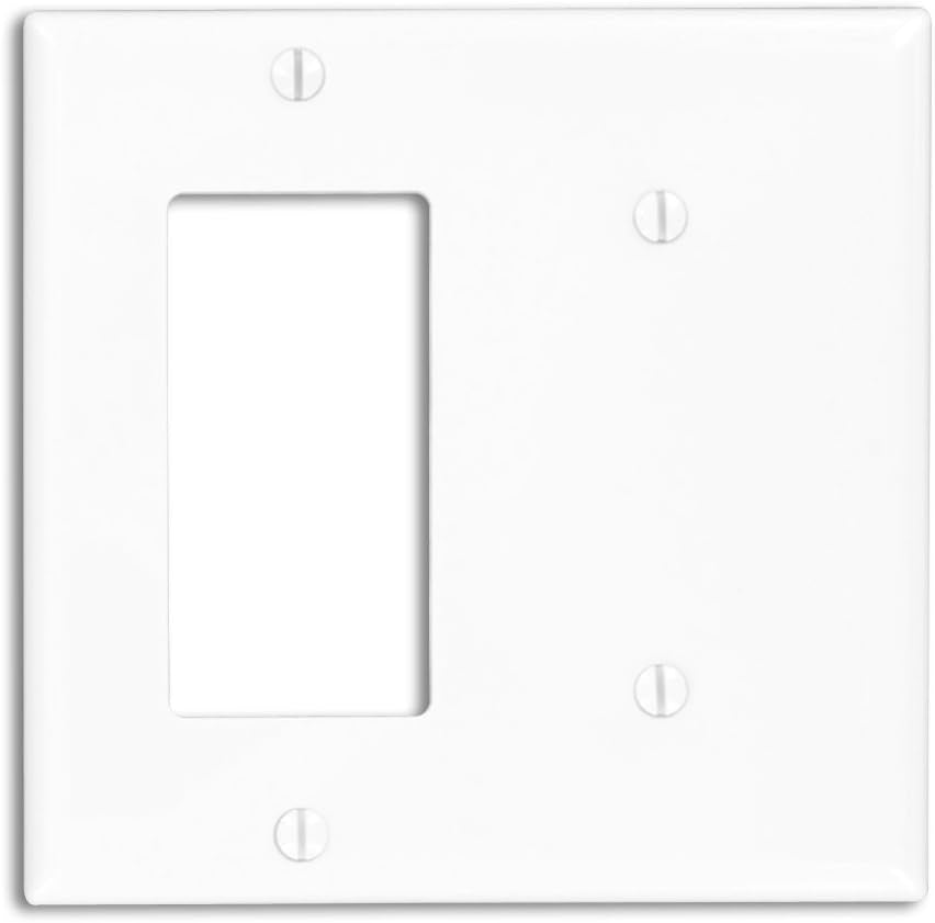 Leviton 80708-W 2-Gang 1-Blank 1-Decora/Gfci Device Combination Wallplate, Standard Size, White