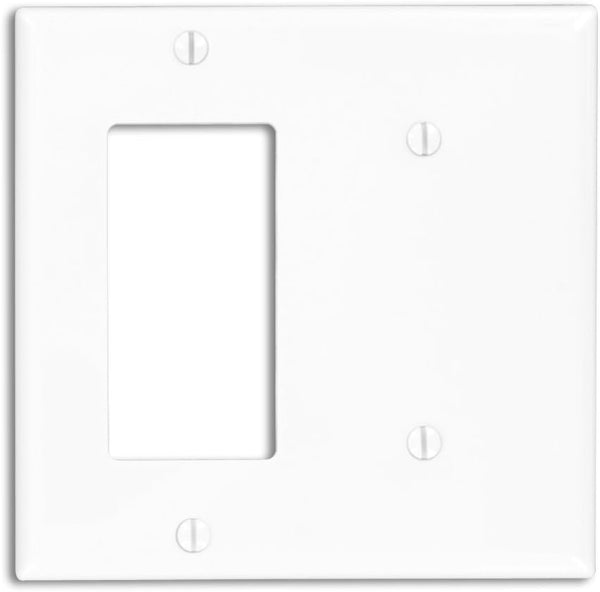 Leviton 80708-W 2-Gang 1-Blank 1-Decora/Gfci Device Combination Wallplate, Standard Size, White