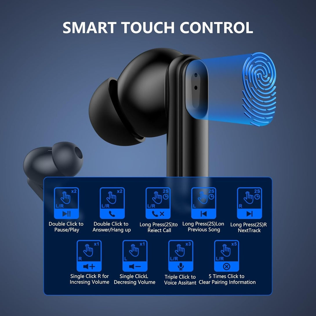 Bluetooth 5.4 Earbuds 42H Playtime | LED Display & 4 ENC Mics | IPX6 | Touch Control | Hi-Fi Sound for Sports/Office (Ios/Android/Pc)