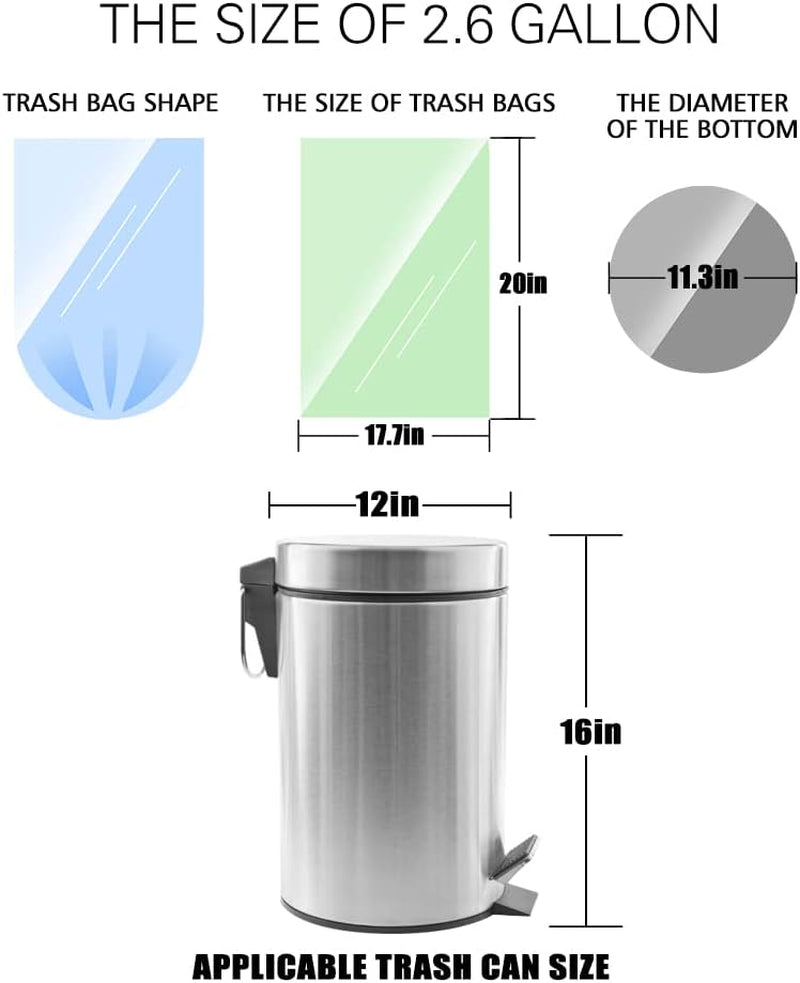 2.6 Gallon/330Pcs Strong Trash Bags Colorful Clear Garbage Bags by Teivio, Bathroom Trash Can Bin Liners, Small Plastic Bags for Home Office Kitchen,Fit 10 Liter, 2,2.5,3 Gal, Multicolor