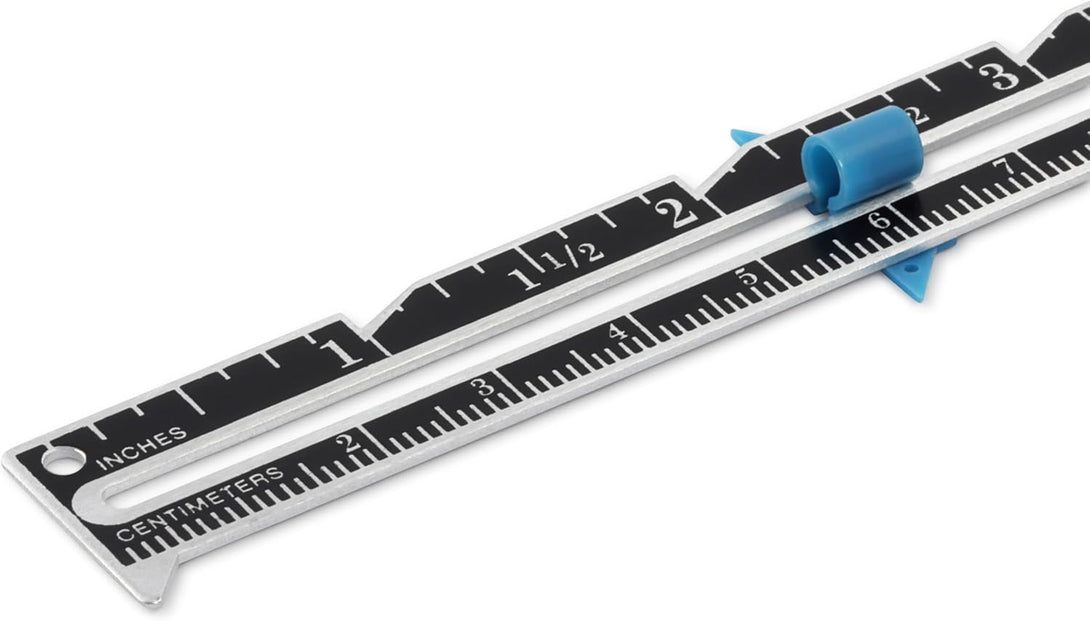 Dritz 6" Sliding Marker Sewing Gauge, Nickel with Black Printing and Blue Slider