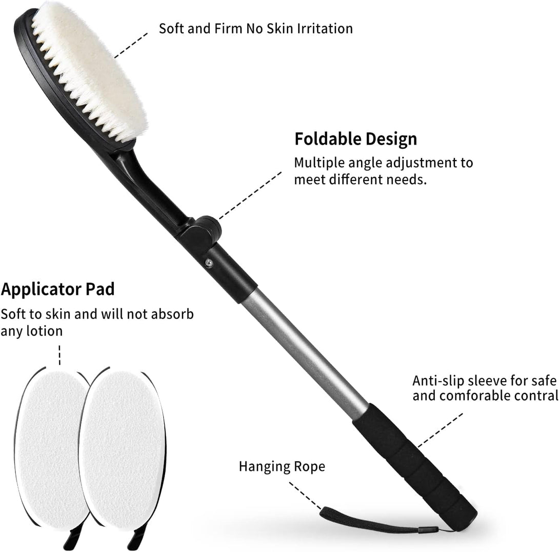 EASACE Body Brush for Back, Long Handle Bath Brush for Showering, Adjustable Head Back Scrubber, Shower Brush with Soft Bristles for Wet or Dry