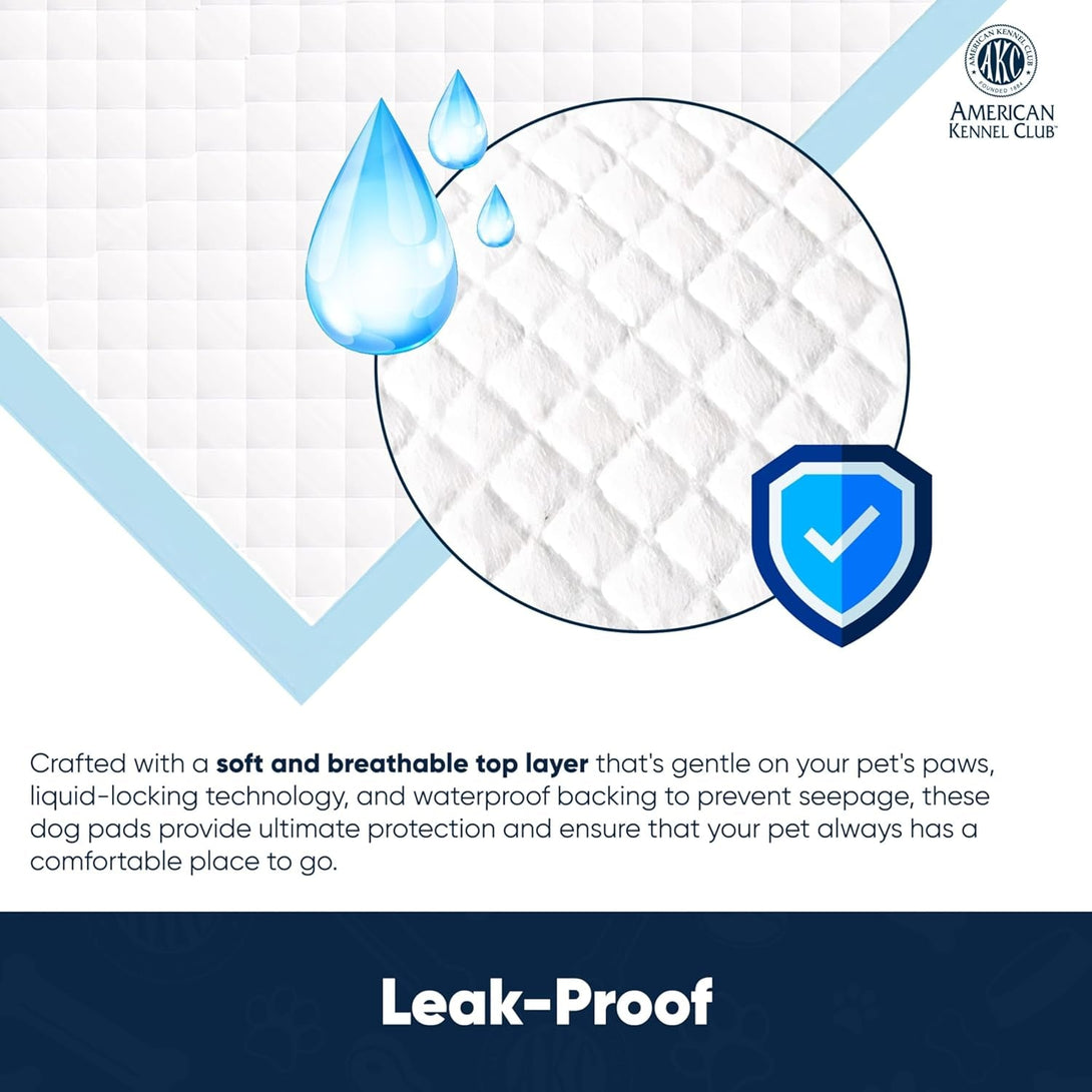 AMERICAN KENNEL CLUB AKC62975 6-Layer Leak-Proof Puppy Training Pads - 22X22 Inches, Green, Synthetic, Disposable-Pet-Training-Pads, Pack of 100