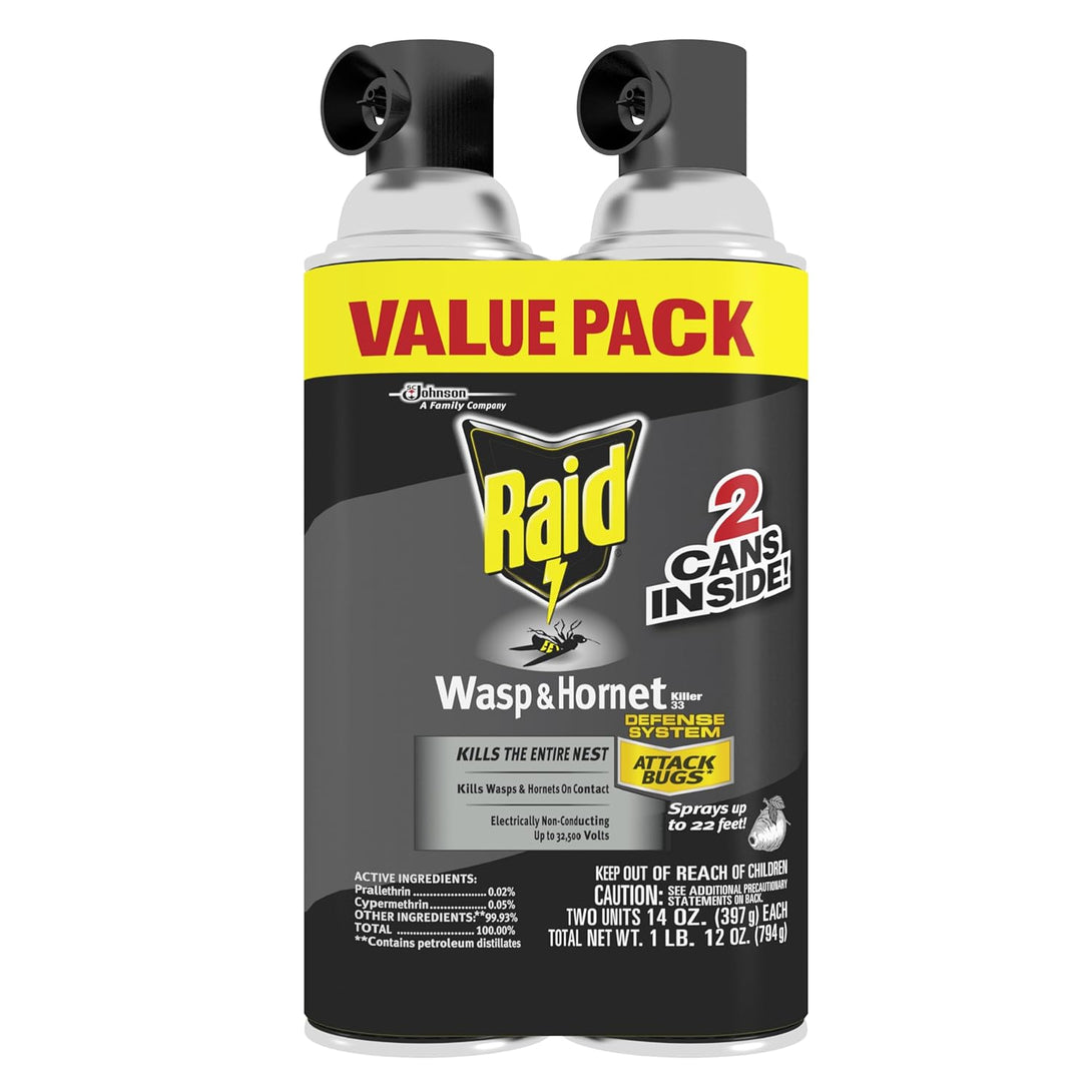 Raid Wasp & Hornet Killer Spray, Bug Killer Kills the Entire Nest, 14 Oz, 2 Count