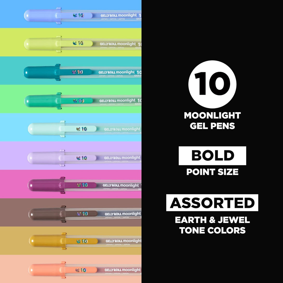 SAKURA Gelly Roll Moonlight 10 Gel Pens - Bold Ink Pen for Journaling, Art, or Drawing - Assorted Earth & Jewel Tone Ink - Bold Line - 10 Pack