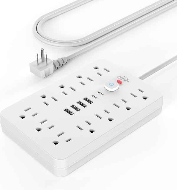 Jouleloom Power Strip Surge Protector with 11 Outlets, 4 USB and 2 USB C Ports, 5 Ft Extension Cord, Flat Plug, Wall Mount, Overload Protection Desk USB Charging Station for Home, Office（White）