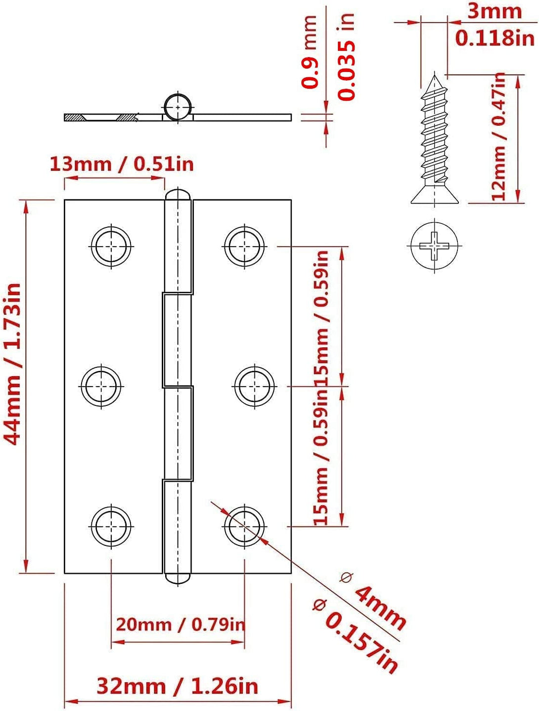 20Pcs Stainless Steel Folding Hinge 2 Inch Door and Window Hinge Is Assigned 120 Screws