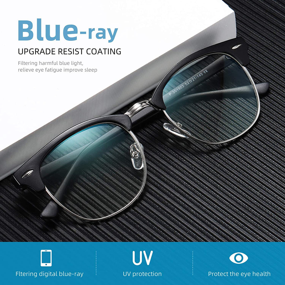 Blue Light Blocking Glasses Vintage Half Frame UV Clear Lens anti Eyestrain Computer Gaming Glasses for Women Men