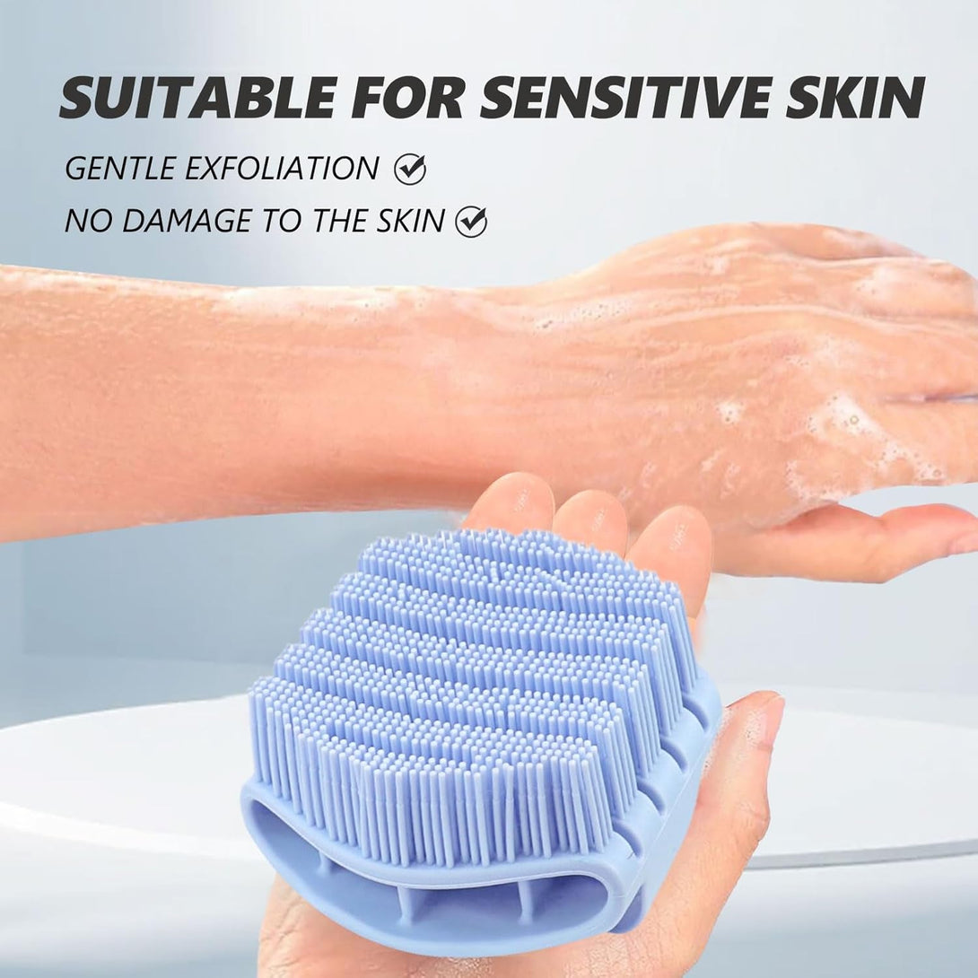 Silicone Body Scrubber with Handle - Exfoliating Shower Brush for Men & Women, Travel-Friendly & Quick-Dry, Soft Silicone Loofah Alternative for All Skin Types (Blue)