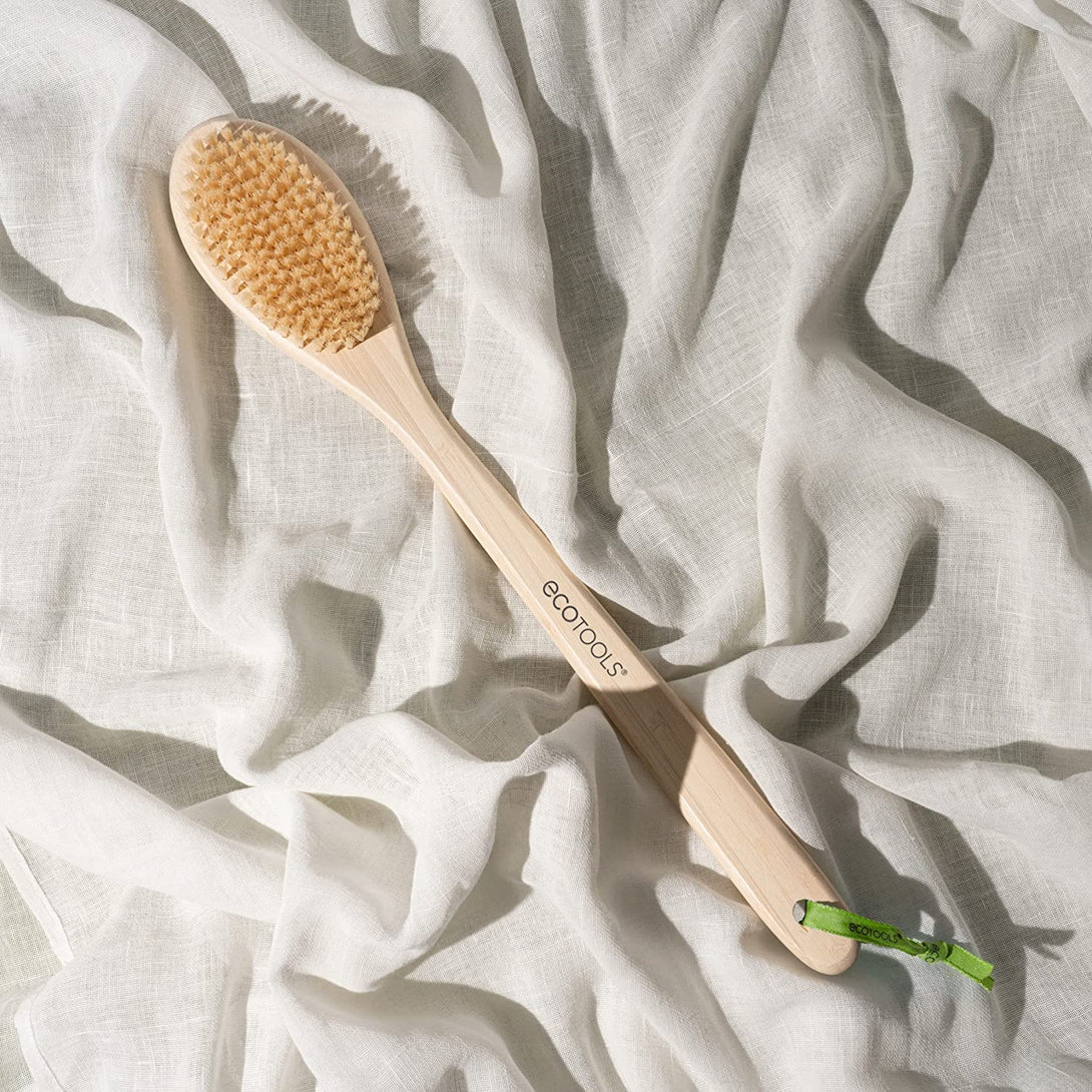 Ecotools Bath Bristle Brush, Bath Brush with Long Handle, Cleanse Back & Hard-To-Reach Areas, Eco Friendly Shower Brush for Exfoliating, Cruelty Free Nylon Bristles, Vegan, 1 Count