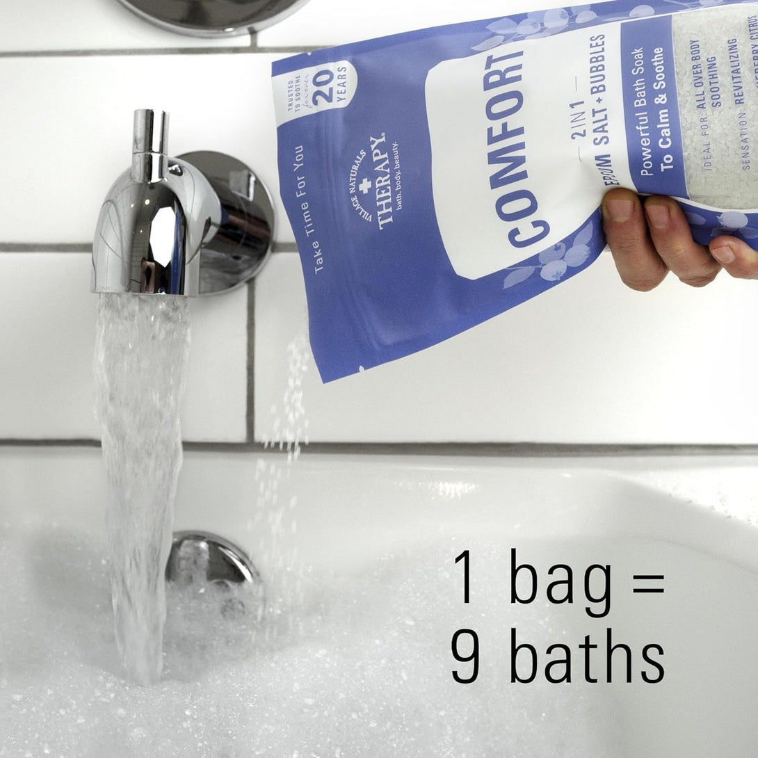 Village Naturals Therapy Comfort Foaming Bath Soak, Blueberry Citrus Scent, 36 Oz, Pack of 2