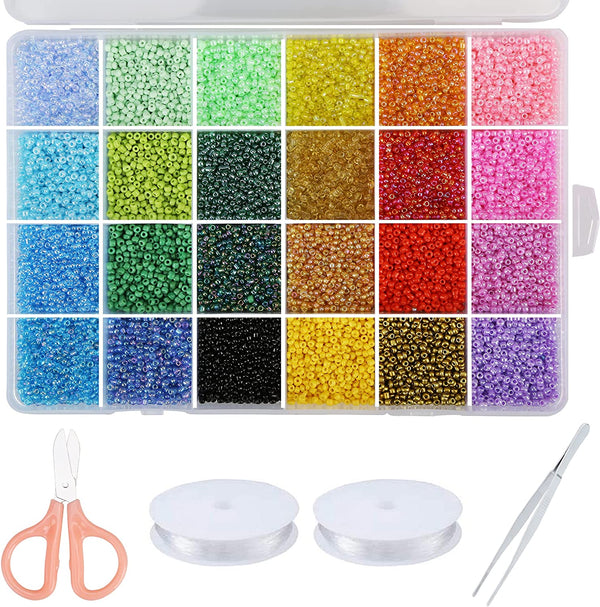 GREENTIME 22800Pcs Glass Seed Beads for Bracelets Making Kit, Small Craft Beads 11/0 Waist Beads for DIY Bracelet Necklaces Craft Making Supplies (24 Colors)