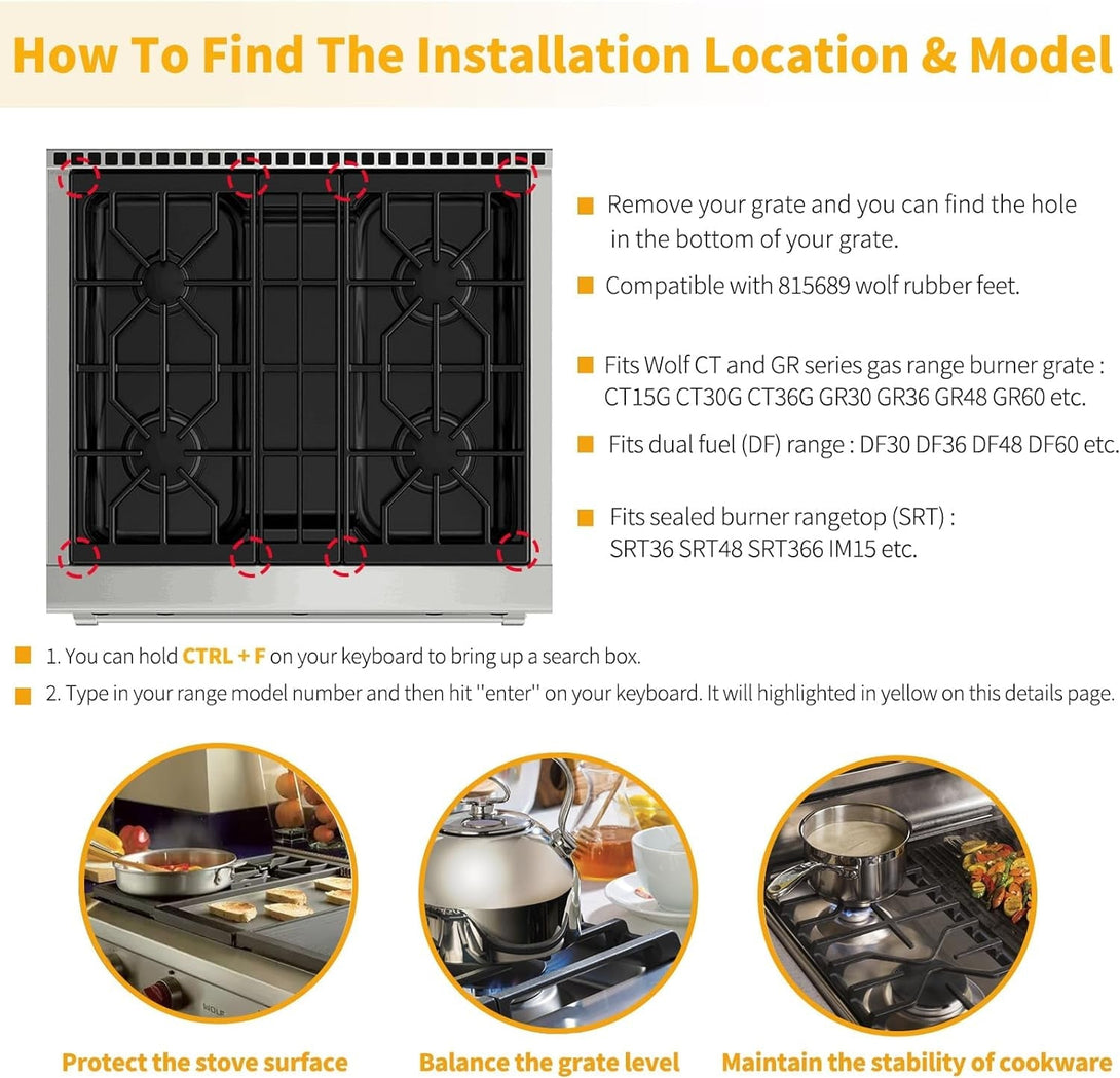 815689 Grate Rubber Feet for Wolf Range Stove CT Gas Cooktop, GR Series Gas Range Burner Grate Pad Range Parts Wolf Gas Cooktop Burner Grate Feet Bumpers Also Fit Other Brand Stove 4 Pack