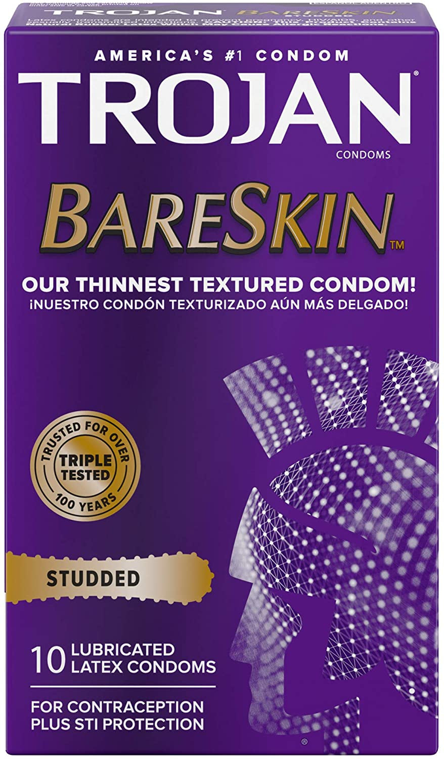 Trojan Studded Bareskin Lubricated Condoms - 10 Count