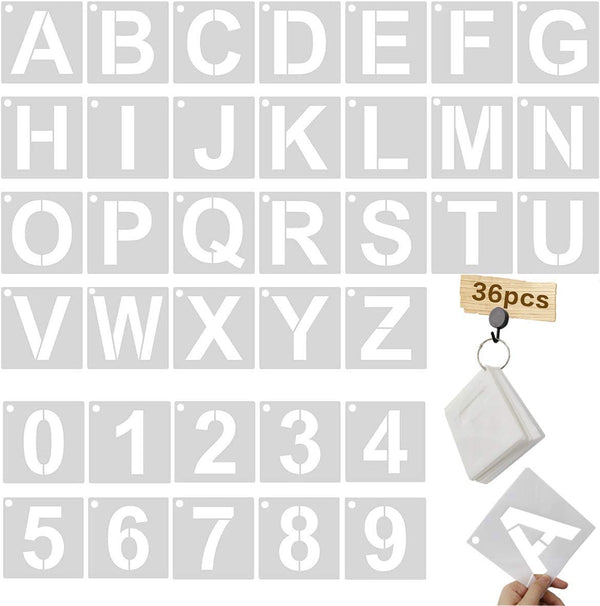 3 Inch Letter Stencils Kit, Alphabet Art Craft Stencils, Reusable Plastic Letters and Numbers Stencil Set for Wood, Wall, Fabric, Rock, Chalkboard, Signage and DIY Art Projects (White, 36 Pcs)