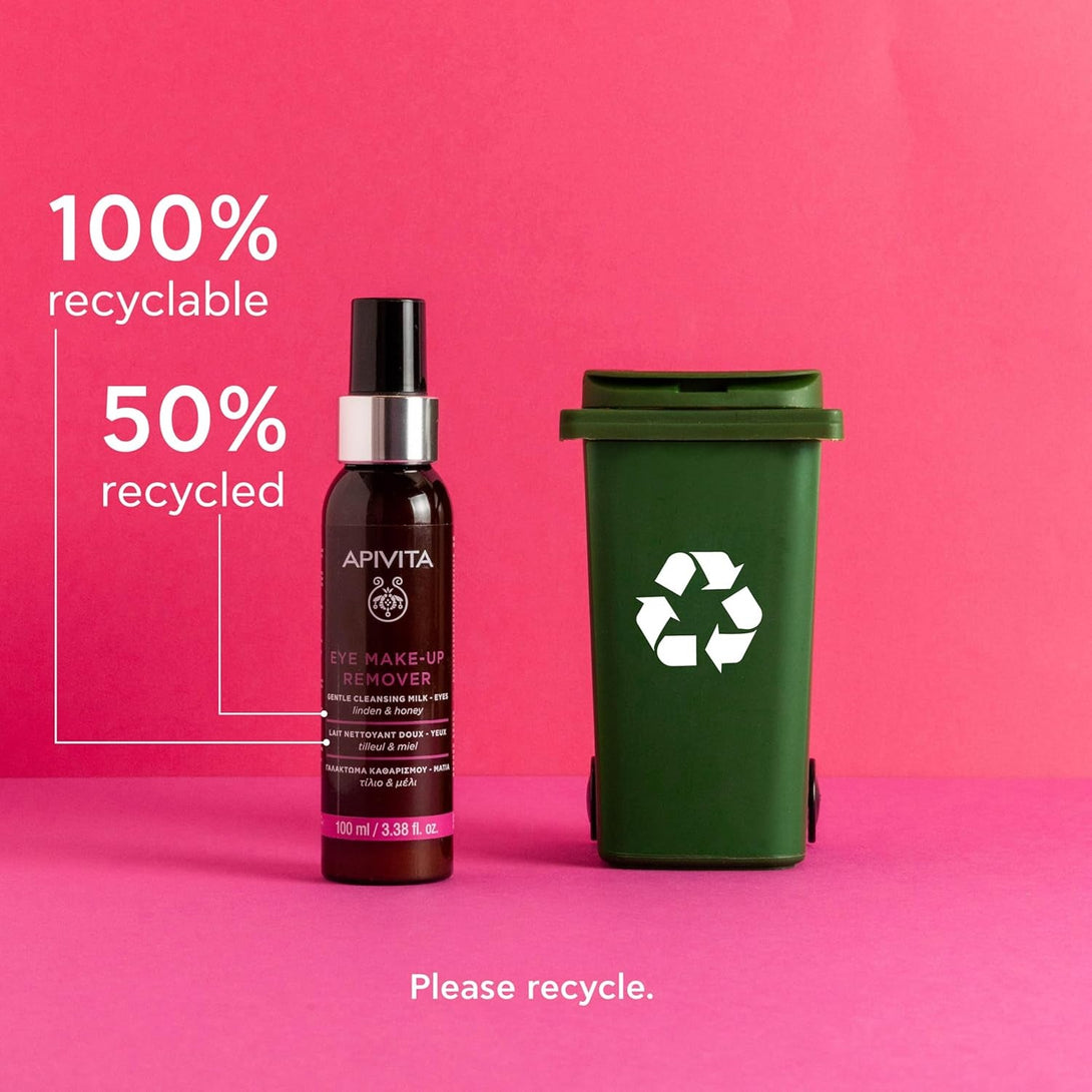 Apivita Eye Makeup Remover | Hydrating & Soothing Gentle Cleansing Milk with Linden & Honey, 100 Ml / 3.38 Oz