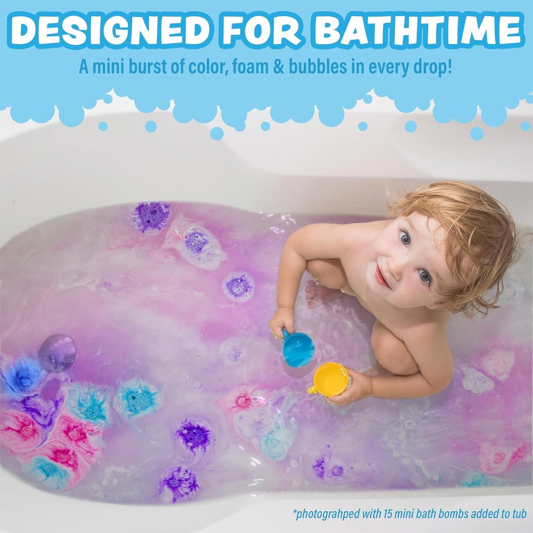 Lil' Bursts Mini Bath Bombs for Kids, 90 Count, Cosmic | Nontoxic | Tiny with a Burst of Color, Foam & Bubbles | Customize with Fun Colors | Create Bath Art