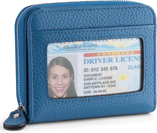 Small Wallet for Women, Genuine Leather RFID Blocking Credit Card Holder Slim Compact Coin Purse Women'S Wallets with ID Window 8 Card Slots