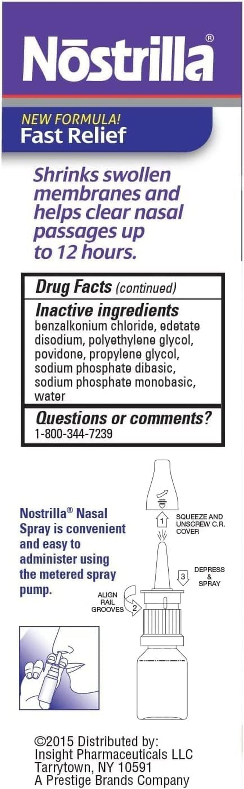 Nostrilla Nasal Decongestant Spray, Stuffy Nose Relief, 0.5 Oz (6 Pack)