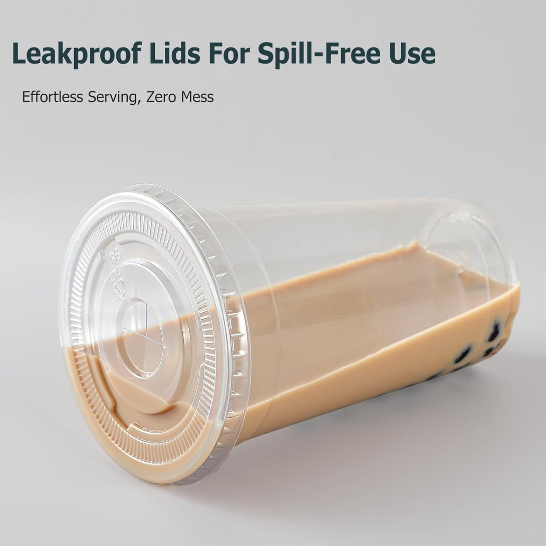 AOZITA [100 Sets] 12 Oz Clear Plastic Cups with Lids and Straws, Disposable Cups with Lids for Iced Coffee, Smoothie, Milkshake and Cold Drinks