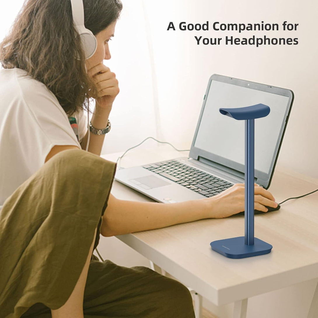 Headphone Stand, Desktop Headset Holder Heavy Base Desk Earphone Stand Aluminum Gaming Headset Hanger Rack for Airpods Max, Airpods, Airpods Pro, Sony, Beats, Bose, Razer and More(Blue)