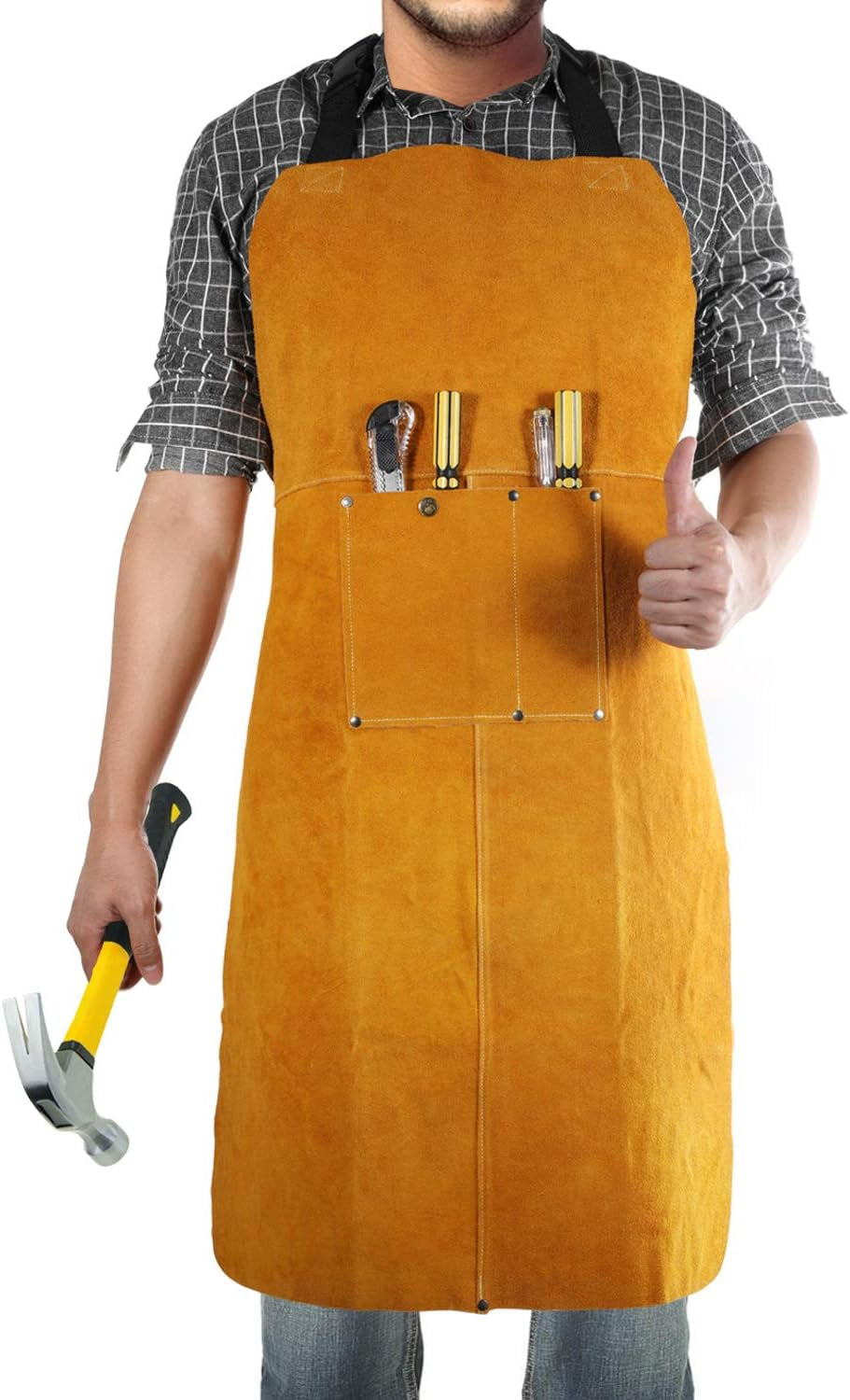 Leather Welding Apron, Flame & Spark Resistant Bib, Safety Smock, Protective Clothing Gear for Blacksmiths, Welders & Woodworkers, 23X35 Inches