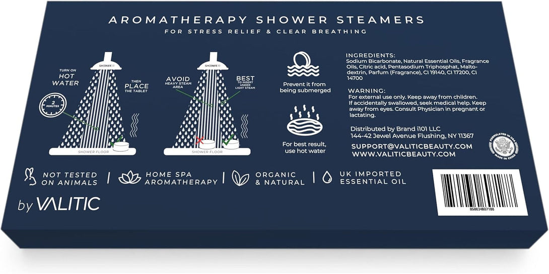 Valitic Aromatherapy Shower Steamers for Stress Relief and Relaxation - Gifts for Women Mom Birthday 8 Natural Essential Fizzies Shower Bombs - 4 Scents - Lavender, Eucalyptus, Citrus, and Peppermint