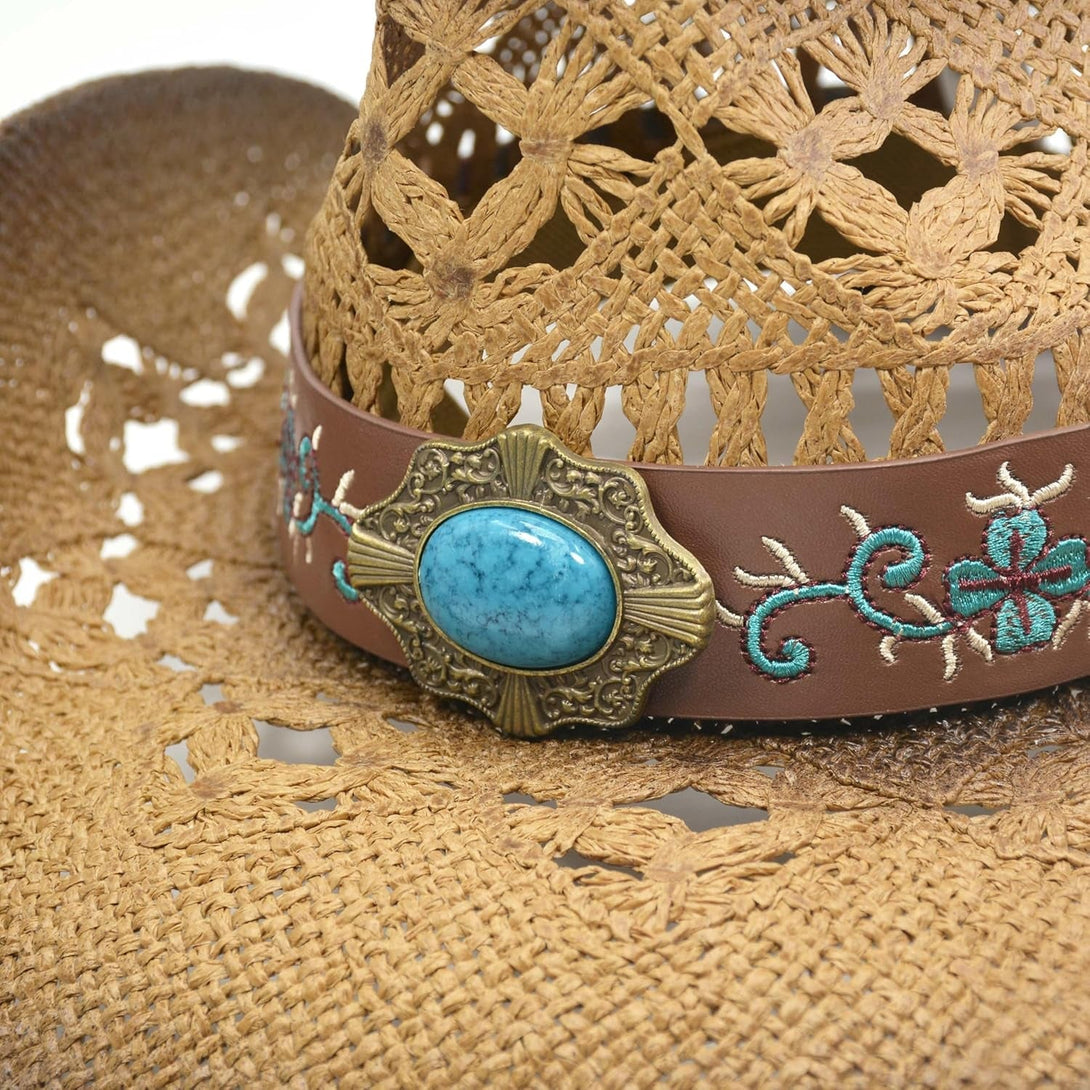 Cowgirl Hats for Women Straw Cowboy Hat Western Beach Sun Hat with Shapeable Brim for Coastal Cowgirl