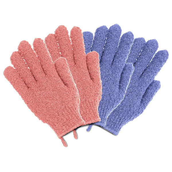 4 Pairs Exfoliating Gloves, 100% Nylon, Dual Texture Body Scrub for Spa, Massage & Dead Skin Removal, Multi-Color Shower Bath Accessories (Melon/Wild Blue Yonder)