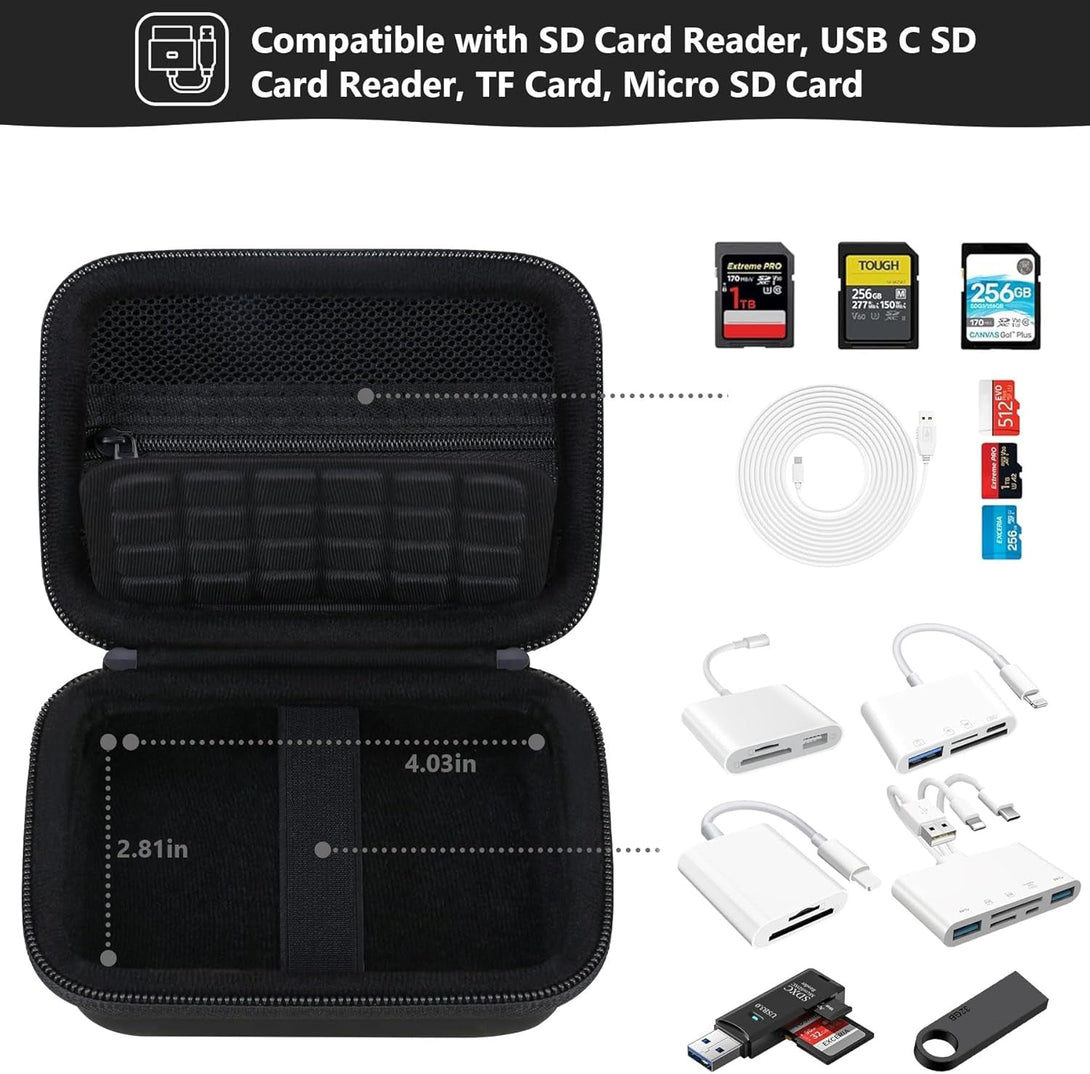 Computer Memory Card Readers Organizer Case Compatible with SD Card Reader, USB C SD Card Reader, TF Card, Micro SD Card, Portable Memory Card Accessories Storage Bag Travel Case, Black