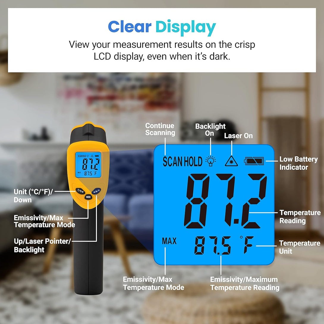 Etekcity Infrared Thermometer Laser Temperature Gun 774, Meat Food Candy Oven Thermometer for Griddle Accessories, Heat Gun for Cooking Refrigerator Tools, Yellow, -58°F to 842°F