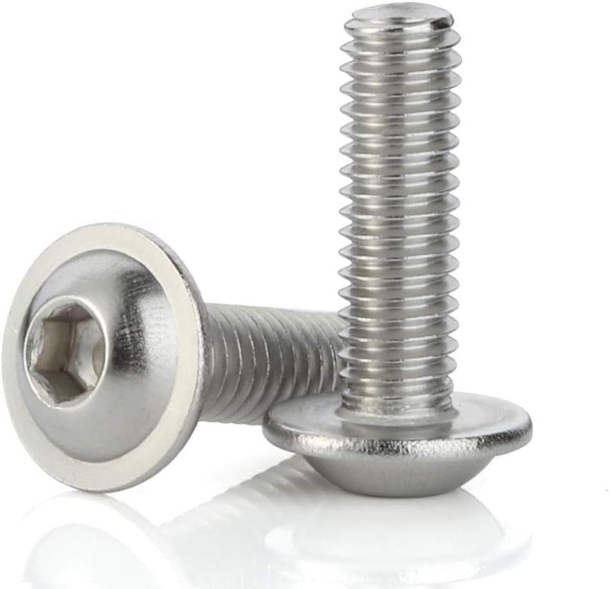 M6-1.0 X 12Mm 16Mm 20Mm 25Mm 30Mm Flanged Button Head Socket Cap Screws, 304 Stainless Steel 18-8, Bright Finish, Fully Threaded, 50 PCS