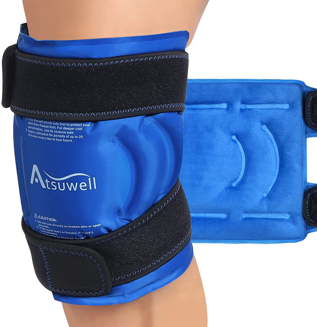 Atsuwell Ice Pack for Knee Pain Relief, Reusable Gel Ice Wraps for Knee Injuries, Swelling, Knee Replacement Surgery, Cold Compress Therapy for Meniscus Tear and ACL Blue