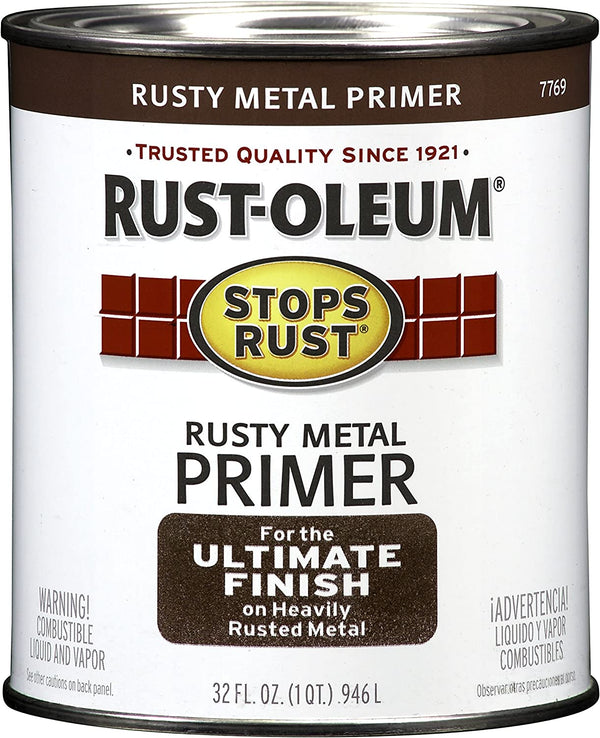 Rust-Oleum 7769502 Protective Enamel Paint Stops Rust, 1 Quarts (Pack of 1), Flat Rusty Metal Primer