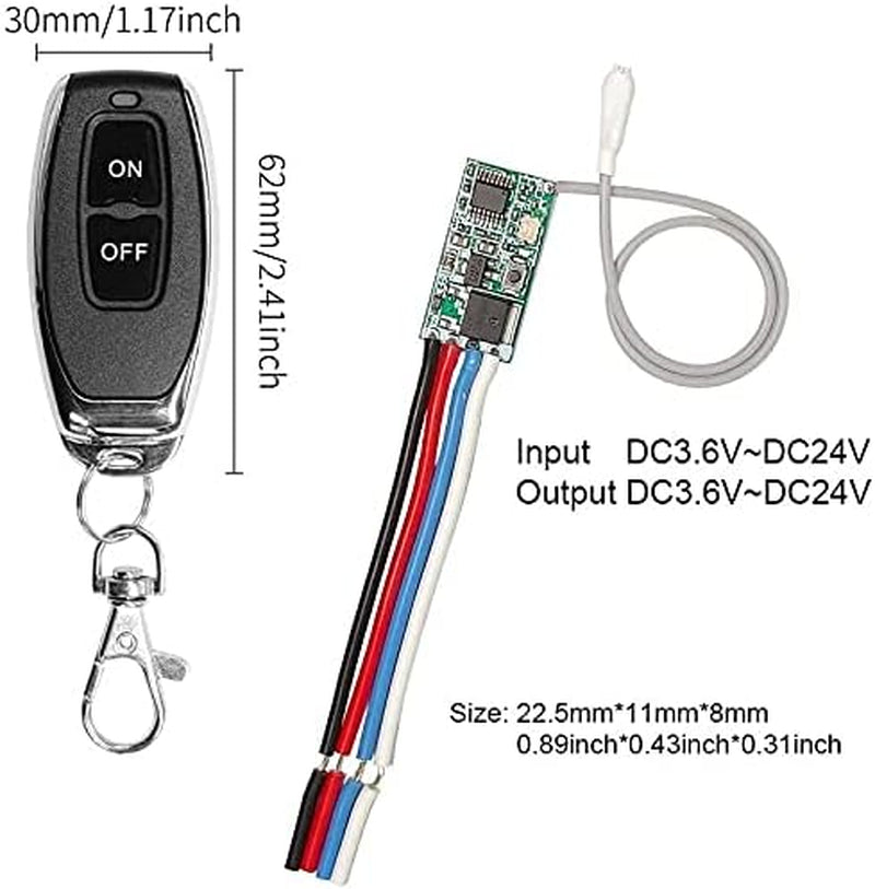 Mini Relay Wireless Switch, 433Mhz Remote Control Relay Switch, DC 6V 12V 24V 1CH Channel Relay Wireless Secure RF Transmitter and Receiver Kit, Momentary Toggle Latched Mode