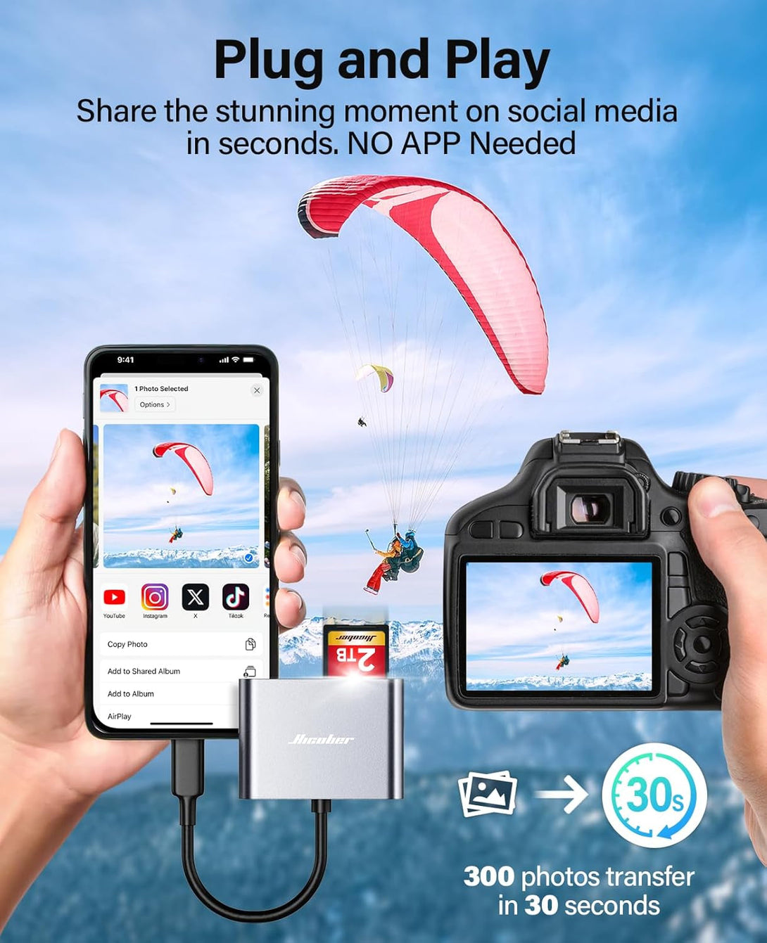 Hicober USB C to SD, Micro SD Memory Card Reader, Type C to SD Card Reader Adapter 2TB Capacity for Macbook Camera Android Windows Linux and Other Type C Device-Space Grey