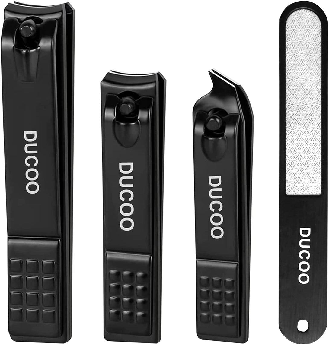 Nail Clippers for Men Women, 4 PCS Nail Clipper Set, Premium Toenail Clippers, Fingernail Clipper, Ultra Sharp Toe Nail Clippers, Nail Cutter, Finger Nail Clippers Adult, Nail Clippers for Women-Black