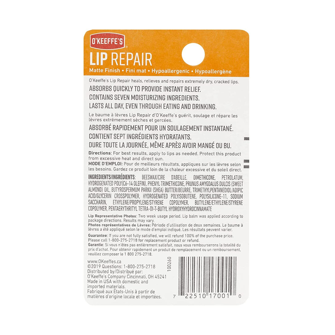 O'Keeffe'S Unscented Lip Repair Lip Balm for Dry, Cracked Lips, Stick, (Pack of 5)