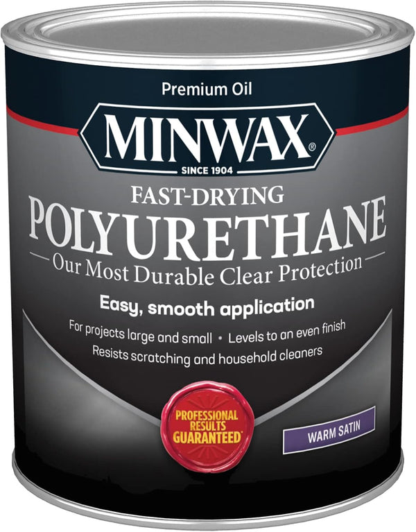 Minwax Fast Drying Polyurethane Protective Wood Finish, Warm Satin, 1 Quart