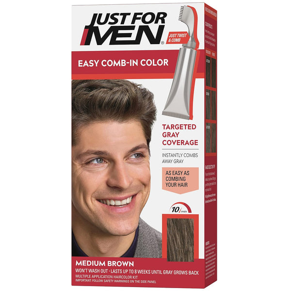 Just for Men Easy Comb-In Color Mens Hair Dye, Easy No Mix Application with Comb Applicator - Medium Brown, A-35, Pack of 1