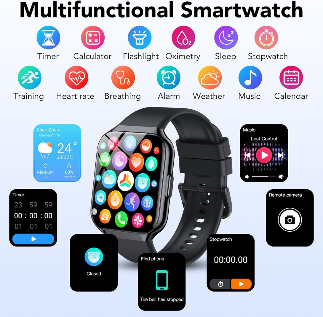Smart Watch for Men Women, 1.96" Smartwatch (Answer/Make Call), IP68 Waterproof Fitness Tracker, 112+ Sport Modes, Heart Rate and Sleep Monitor, Pedometer, Smartwatches for Android Ios, Black​